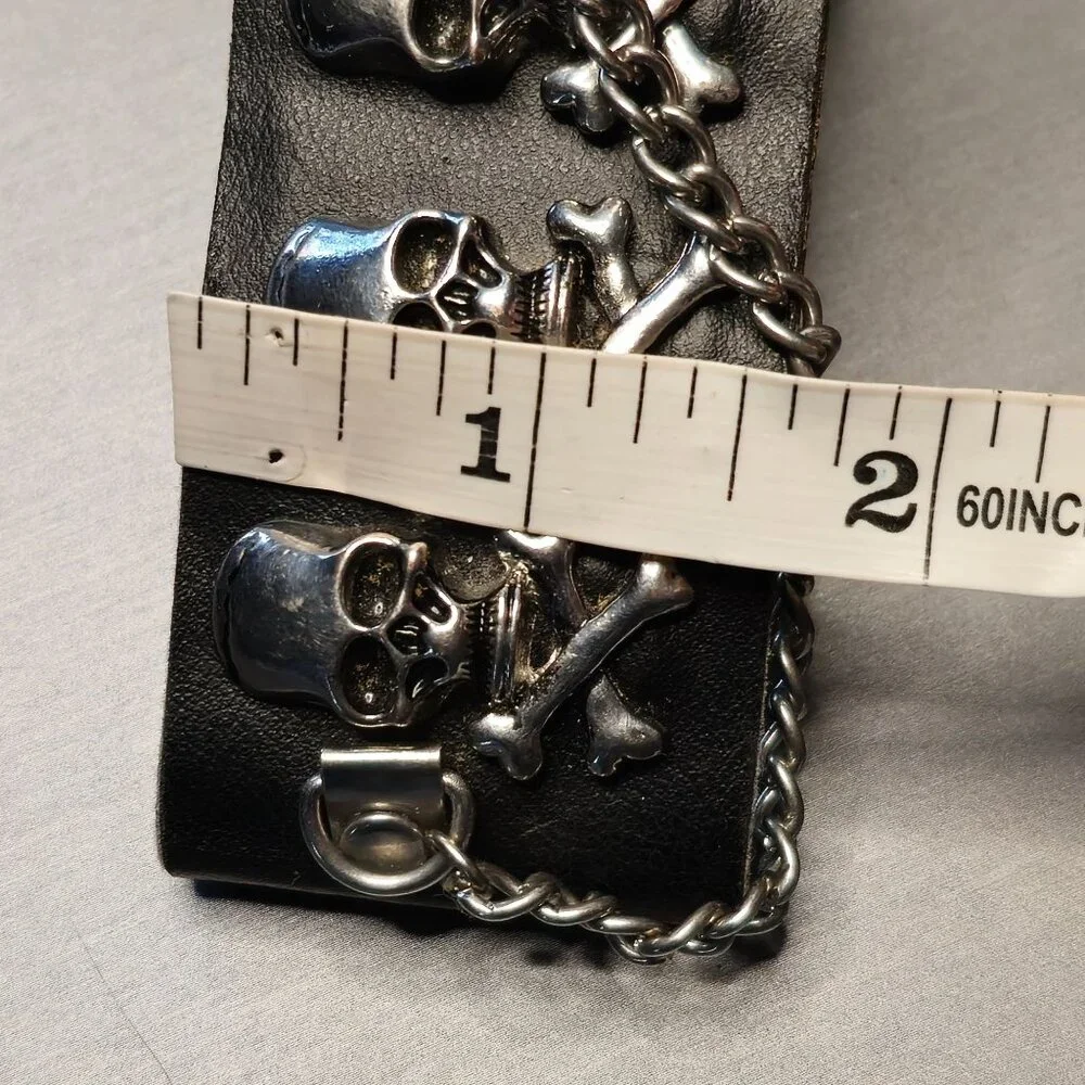 Y2K Skull & Bones Gothic Jewelry Set Silver Tone Earrings Bracelet Lot of 2